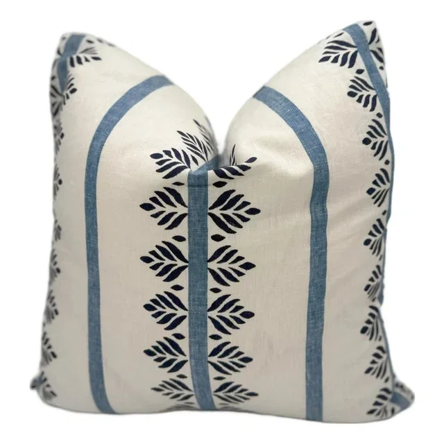 Anna French Fern Stripe in Navy and Chambray Blue Pillow Cover