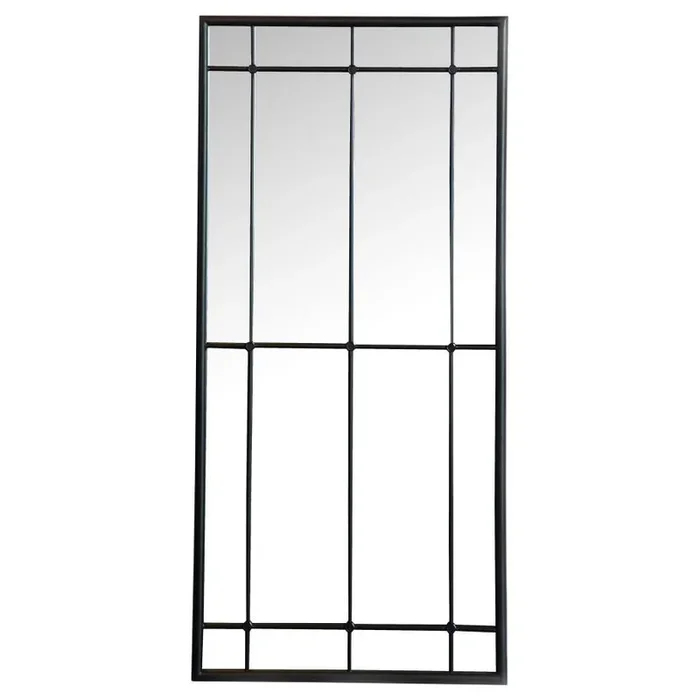 Annetta Window Pane Floor or Wall Mirror – Black Metal Frame, French Grid Design, Vertical or Horizontal Placement for Entryway, Bedroom, or Living Room
