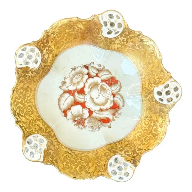 Antique 1884 Gilded Rosenthal Germany Moliere Serving Porcelain Bowl