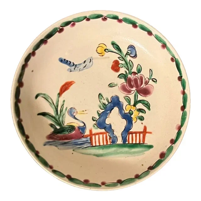 Antique 18th Century English Delft Pottery Saucer Dish Decorated With a Duck in the Chinese Taste