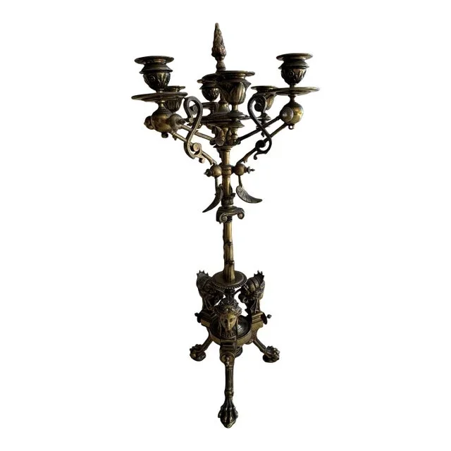 Antique 1900s Bronze Six Arm Candelabra