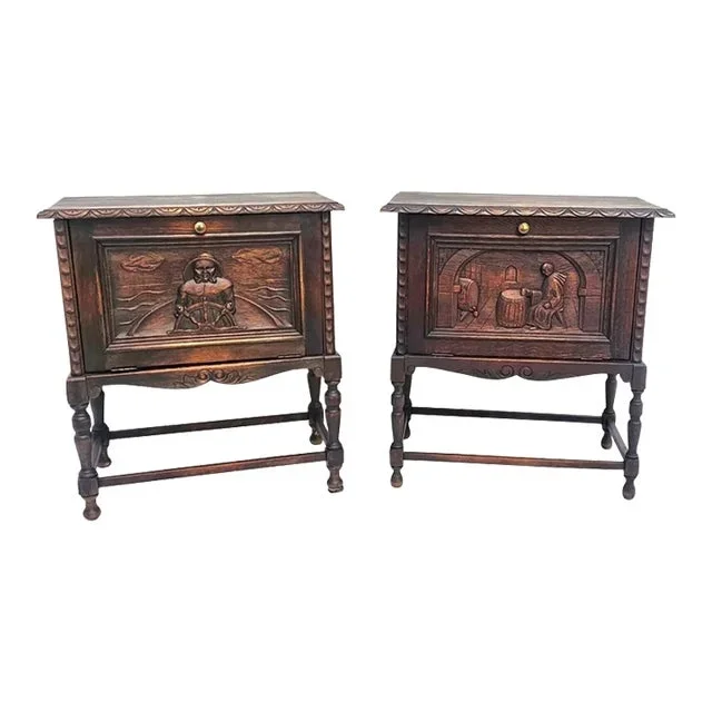 Antique 1920s Pair of Figural Carved Sailor & Monk Nightstands End Tables Bedstands