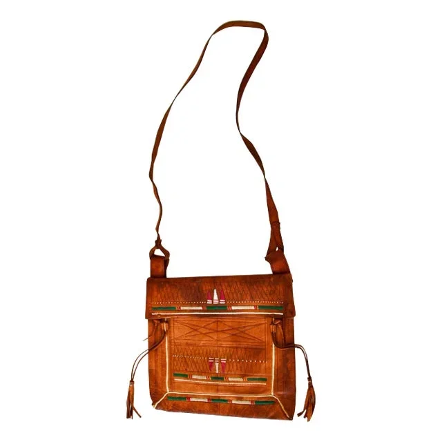 Antique African Tuareg Moroccan Shoulder Leather Bag 1960’s Collectible