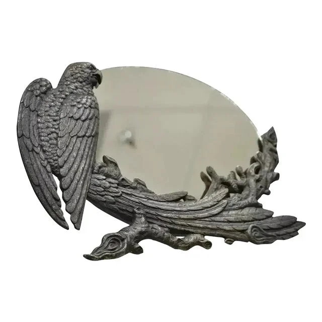 Antique Art Deco Cast Iron Eagle Phoenix Bird Vanity Table Top Mirror