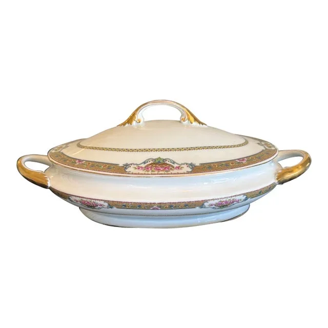 Antique Bohemia Czecho-Slovakia Cecil Oval Serving Bowl With Lid and Handles