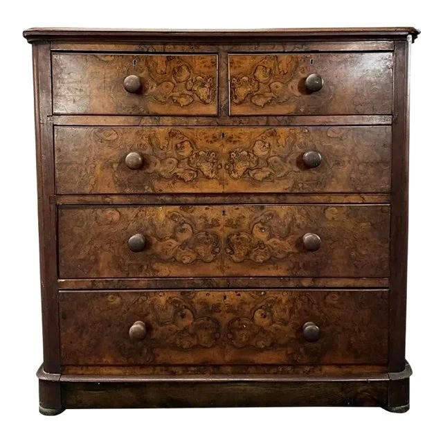 Antique Burled Wood Front Two Over Three Chest