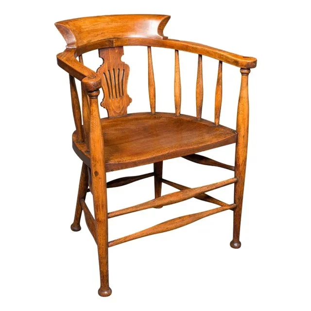 Antique Captain’s Chair, English Beech, Home Office, Elbow Seat, Victorian, 1870