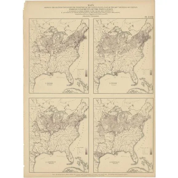 Antique Chart of the US Irish and German Population in 1870