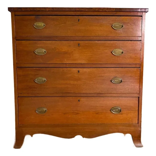 Antique Early 1800s American Neoclassical Mahogany Chest of Drawers With French Bracket Feet