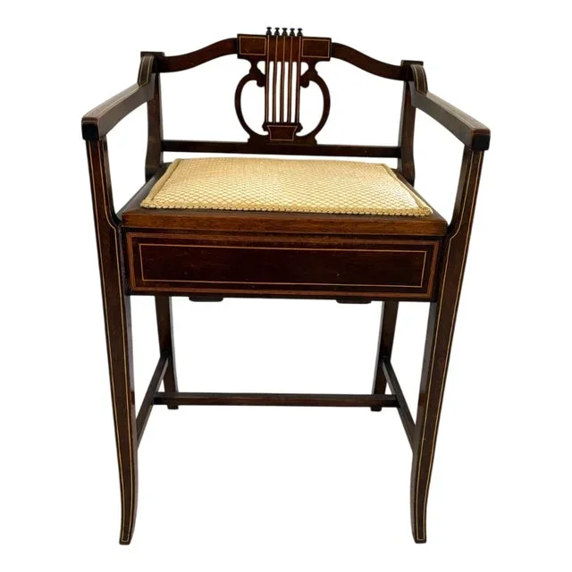 Antique Edwardian Mahogany Inlaid Piano Stool, 1900s