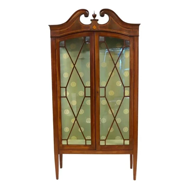 Antique English Mahogany Inlaid Display Cabinet / Vitrine, Edwardian Style