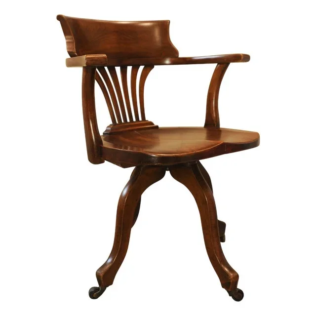 Antique English Victorian Revolving Desk Chair in Mahogany, 1890s