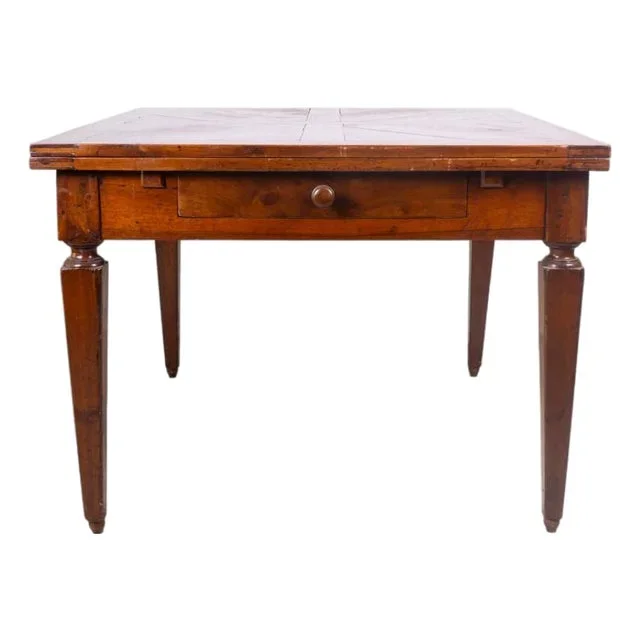 Antique Extendable Walnut Table with Drawer Radial Geometric Top Design