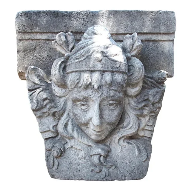 Antique French Carved Keystone Mascaron Building or Garden Ornament, Circa 1850