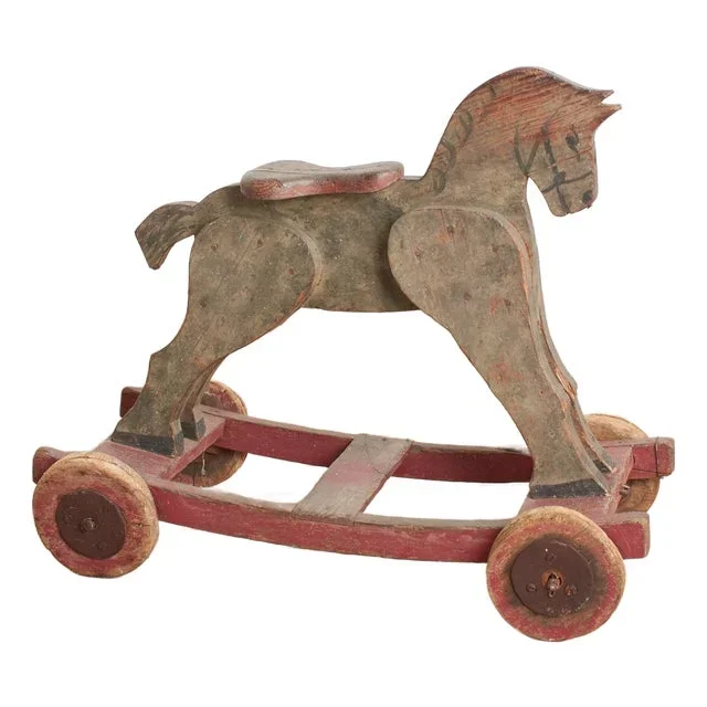 Antique French Folk Art Wooden Toy Horse