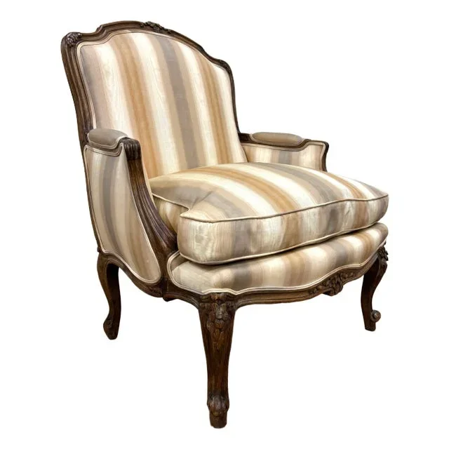 Antique French Louis XV Carved Bergere Chair Fauteuil