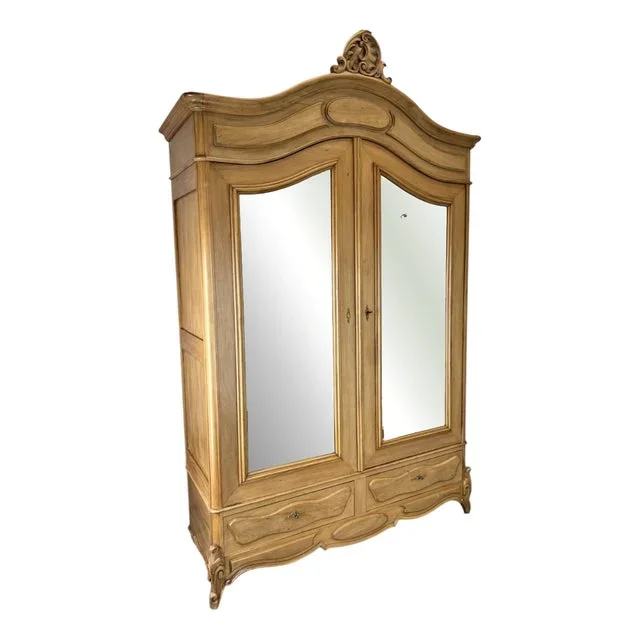 Antique French Rocaille Carved Armoire Wardrobe with Mirrors & Drawers Lot 4204