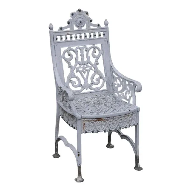Antique Gothic Revival Cast Iron Garden Chair