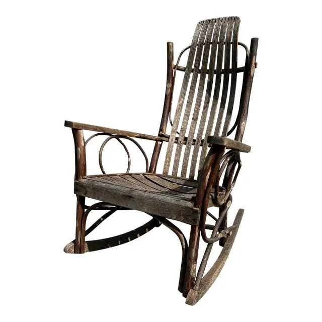 Antique Hand Made Rustic Hickory & Twig Rocking Chair