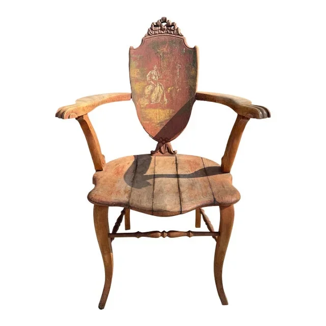 Antique Hand Painted Wood Armchair