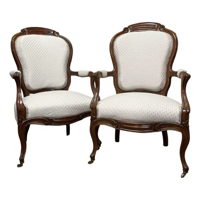 Antique Mahogany Elbow Chairs, 1890s-1910s, Set of 2