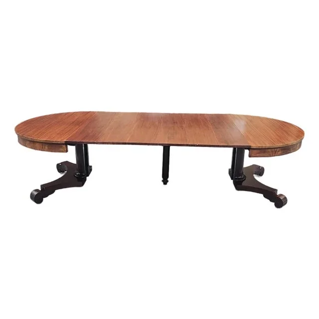 Antique Mahogany Monumental Empire Split Pedestal Dining, Banquet Table