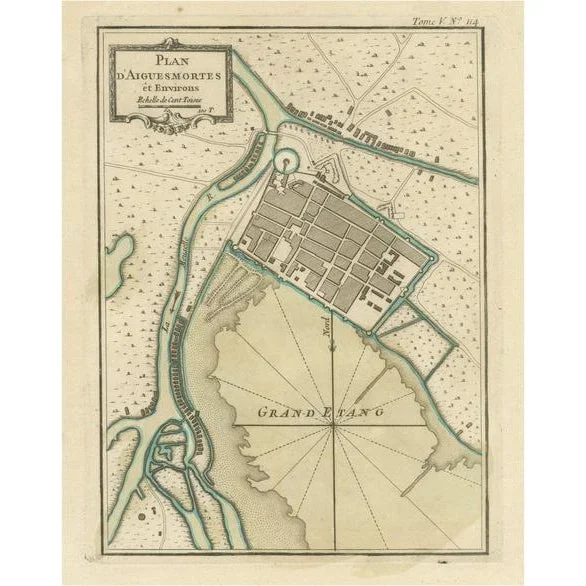 Antique Map of Aigues-Mortes, France, 1764