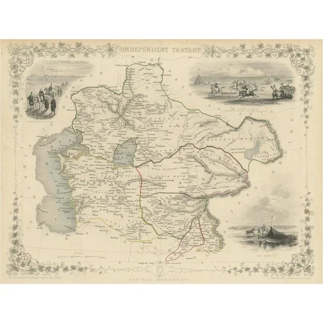Antique Map of Central Asia Between the Caspian Sea and Lake Balkhash