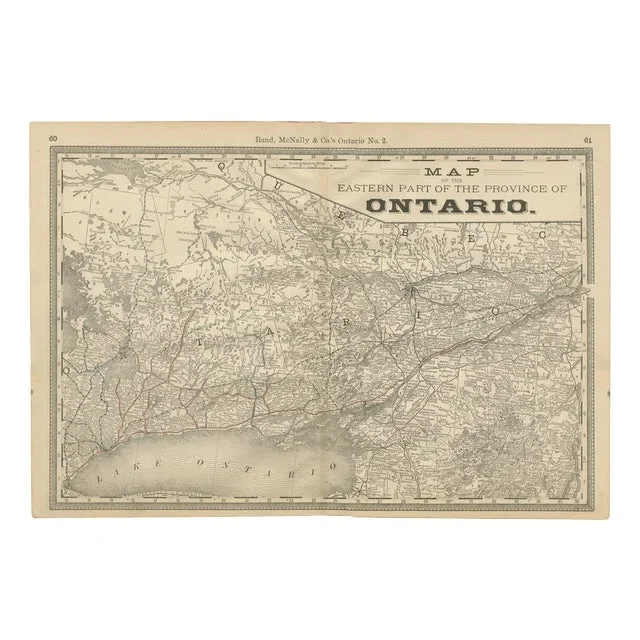 Antique Map of Eastern Ontario The Heartland Province with Railroads, 1888