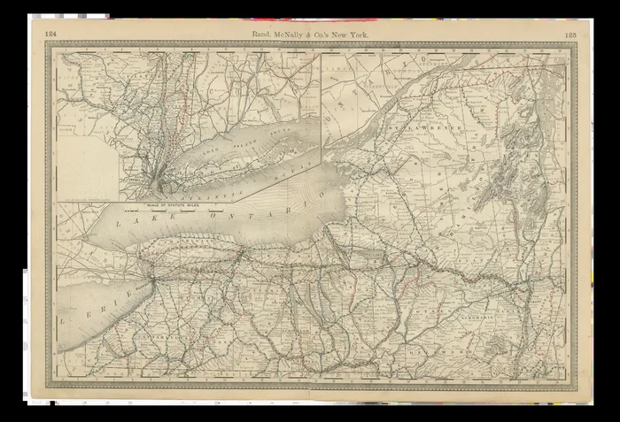 Antique Map of New York State with Railroads and Counties, 1888