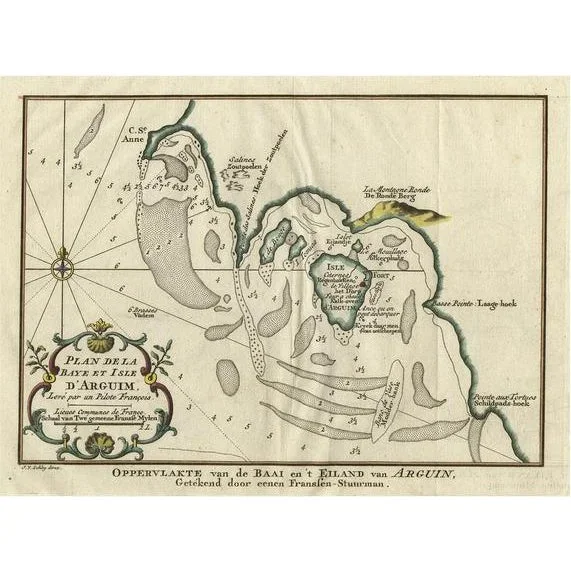 Antique Map of the Bay and Island of Arguin, Mauritania, 1747