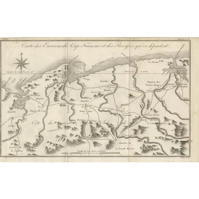Antique Map of the Environs of Cap-Français, Saint-Domingue, c.1760