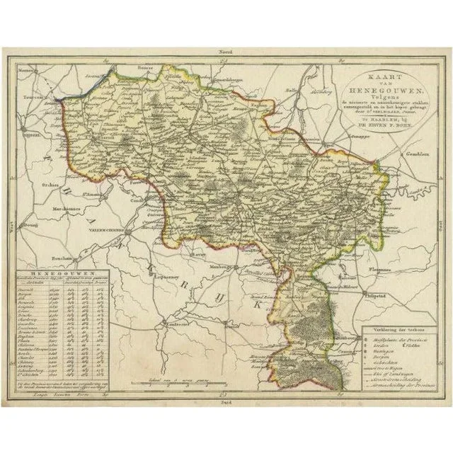 Antique Map of the Region of Henegouwen by Veelwaard, 1840