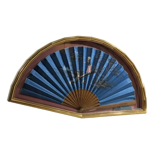 Antique Painted Silk Fan with Night Landscape, 19th Century