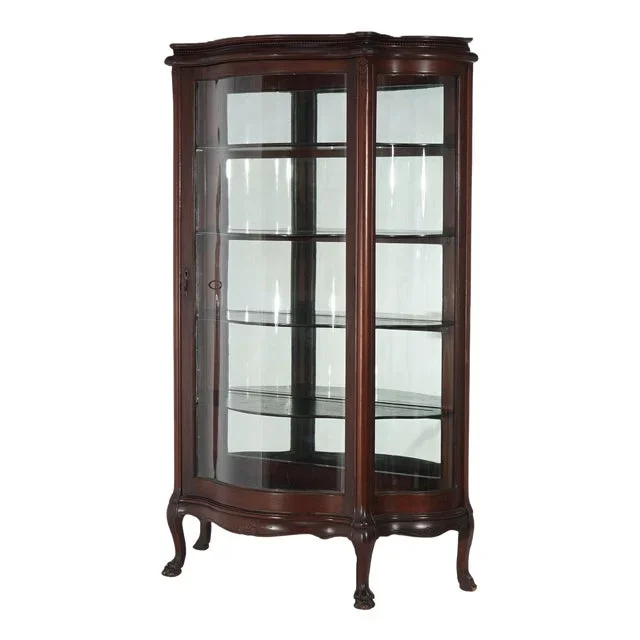 Antique RJ Horner School Mahogany Swell Front China Cabinet, Geo. Flint, Circa 1910