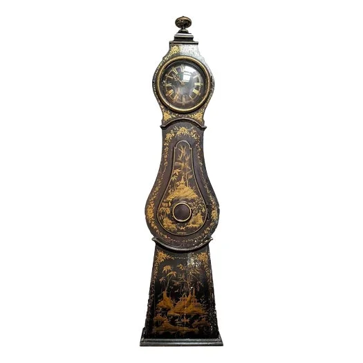 Antique Swedish Mora Clock in Gold-Black