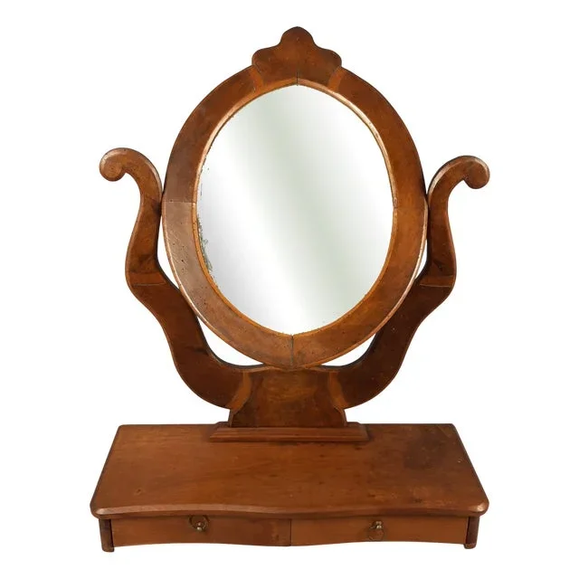 Antique Tilting Wooden Table Mirror with Drawers, 1930s