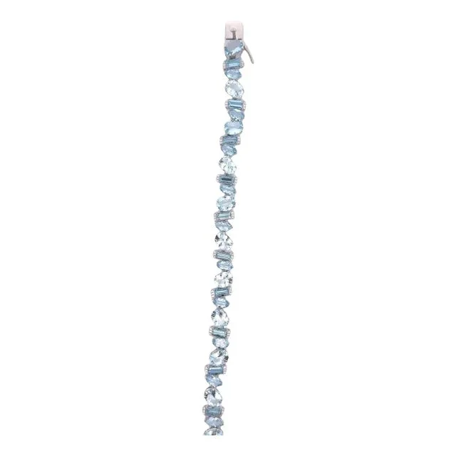 Aquamarine & Diamond 14k White Gold Line Bracelet