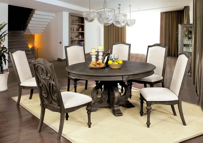 Arcadia Rustic Natural Tone/Ivory 7 Pc Round Dining Table Set