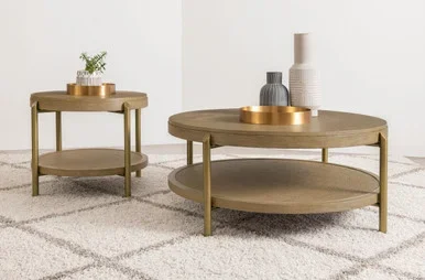 Arini 2-piece Round Coffee and End Table Set Sand Wash / CS-706188-S2