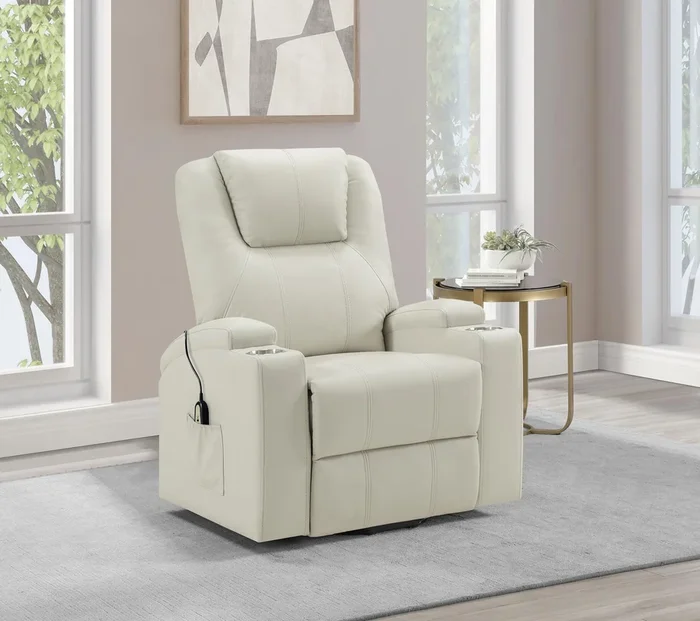 Armstrong Ivory Upholstered Power Lift Massage Recliner