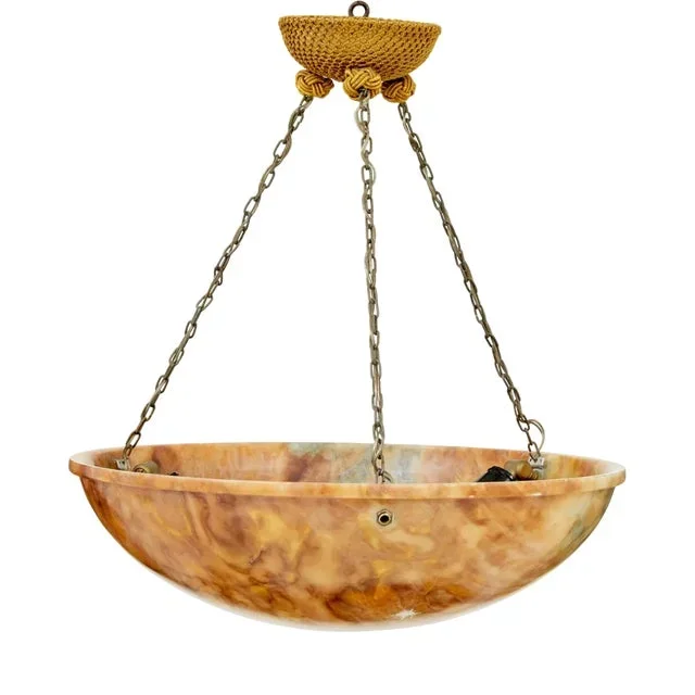 Art Deco Alabaster Hanging Dish Light, 1930s