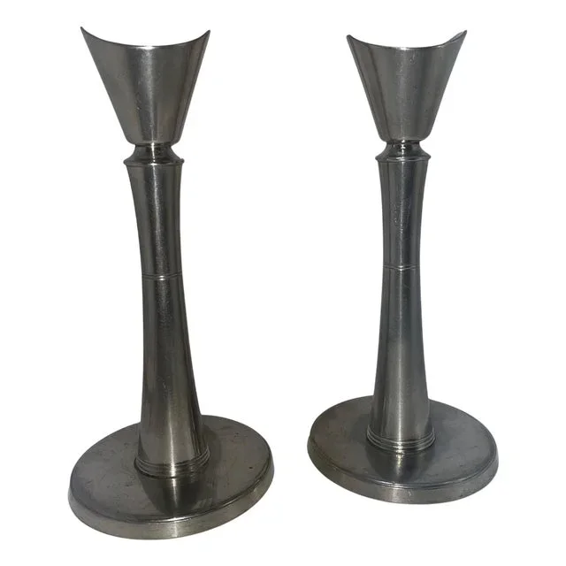 Art Deco Pewter Candleholders from GAB, 1930s, Set of 2