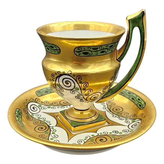 Art Deco Porcelain Cup and Saucer by Matthes & Ebel, Mäbensdorf, 1930s, Set of 2