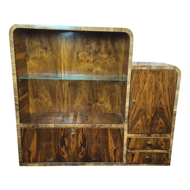 Art Deco Walnut Display Cabinet with Bar, 1940s