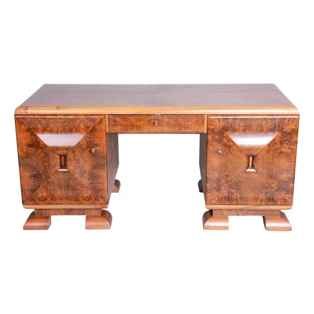 Art Deco Writing Desk in Mahogany & Walnut, Czech, 1920s