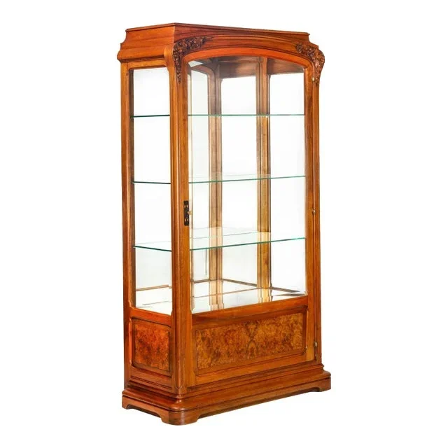 Art Nouveau Carved and Burl Walnut Display Cabinet Circa 1900
