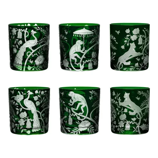 ARTEL Chinoiserie Collection Double Old Fashioned Glasses in British Racer Green, Set of 6