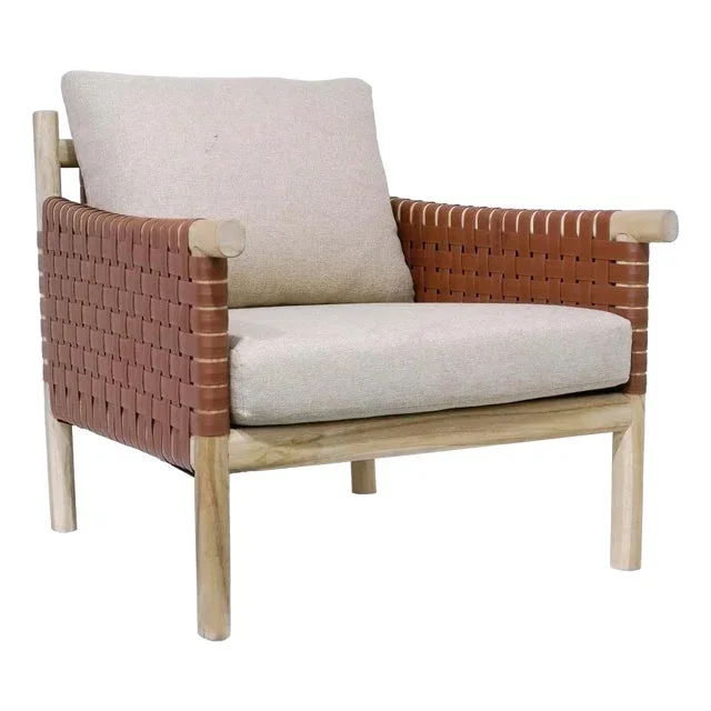 Artesia Wade Wood Framed Leather Patio Chair