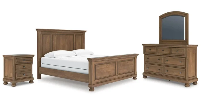 ASHLEY FURNITURE King Panel Bed With Mirrored Dresser and Nightstand PCPKG022319 | Home Haven Furnit…